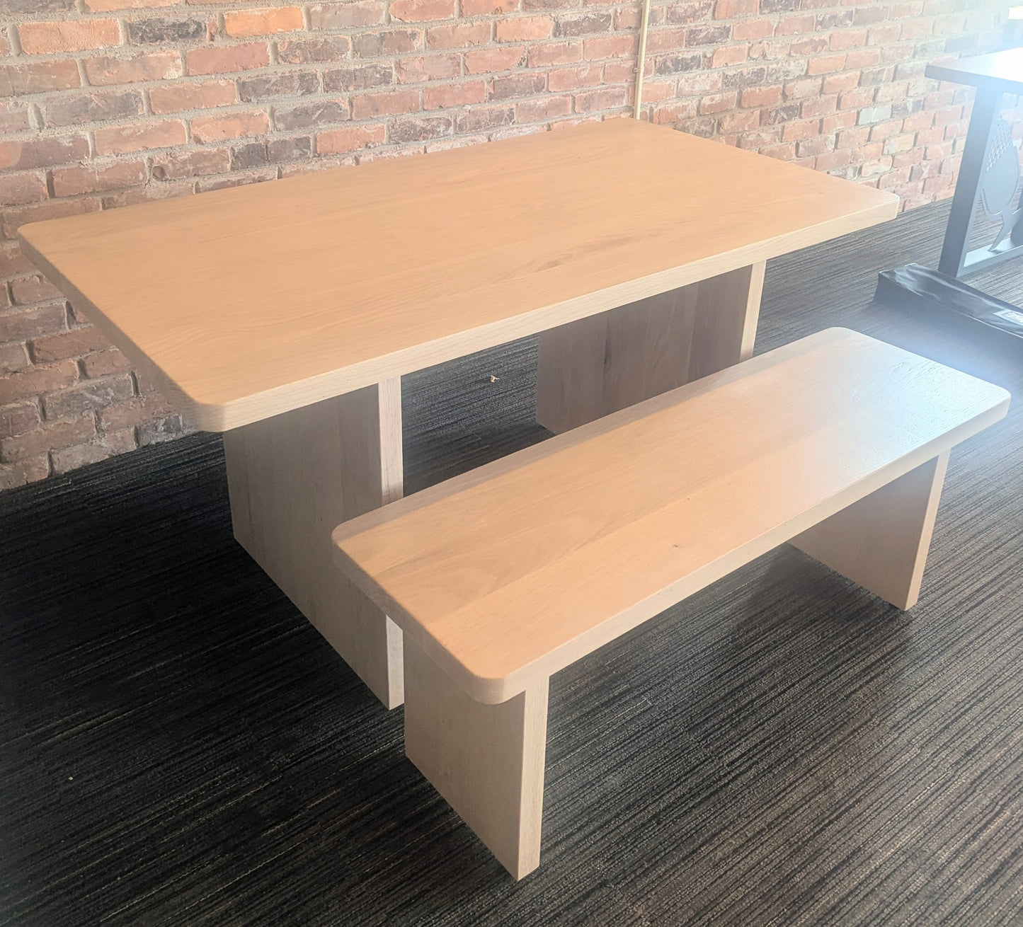 White Washed Red Oak Hardwood Dining Table and Bench Set