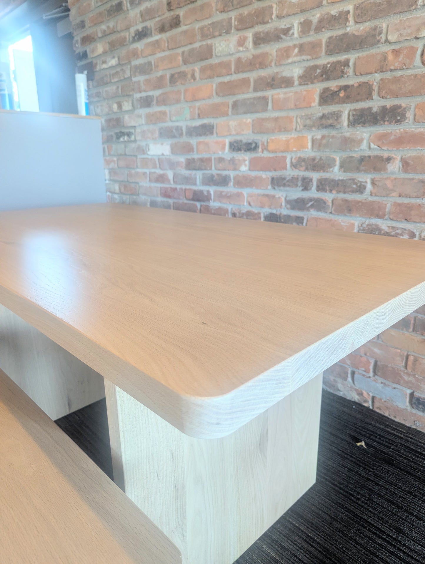 White Washed Red Oak Hardwood Dining Table and Bench Set
