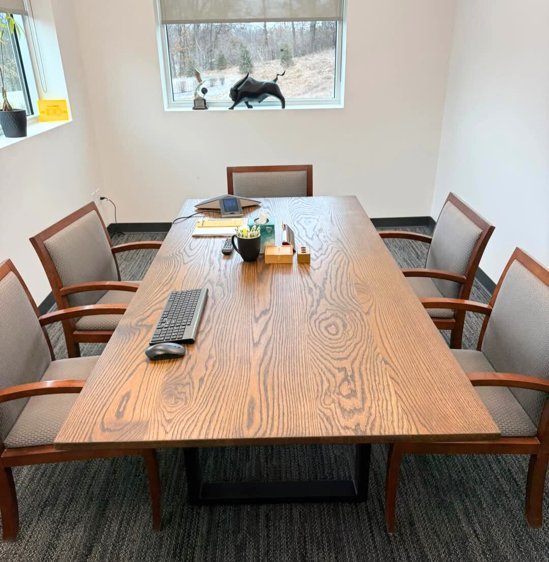 Red Oak Conference room table stained with espresso for financial advisor business