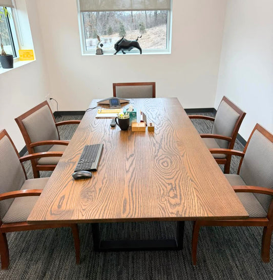 Red Oak Conference room table stained with espresso for financial advisor business