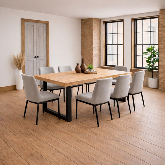 Solid  Red Oak Hardwood Dining Table with Black Metal U-Shaped Legs