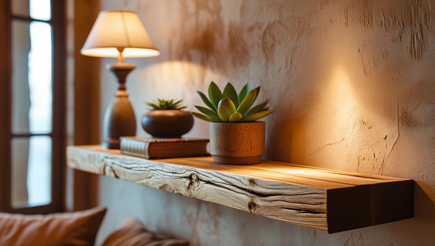 Rustic ash floating shelves