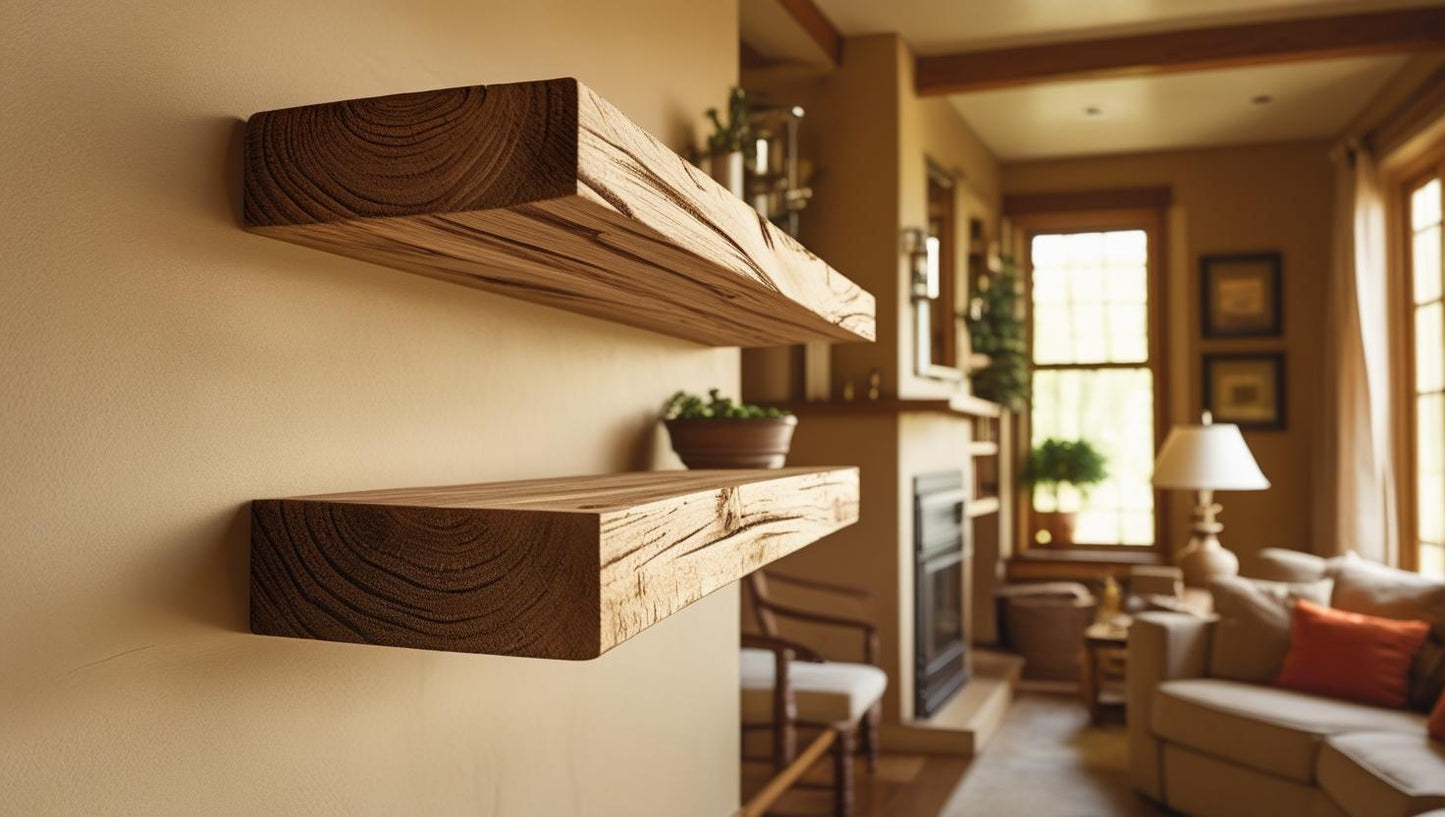 Rustic ash floating shelves