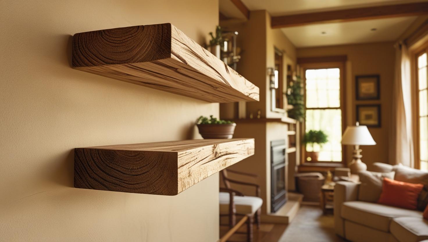 Rustic ash floating shelves