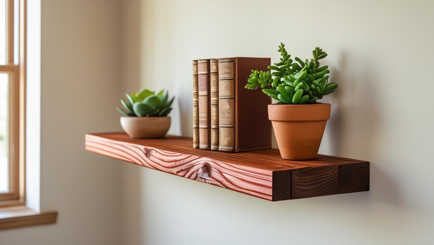 Rustic cherry floating shelf