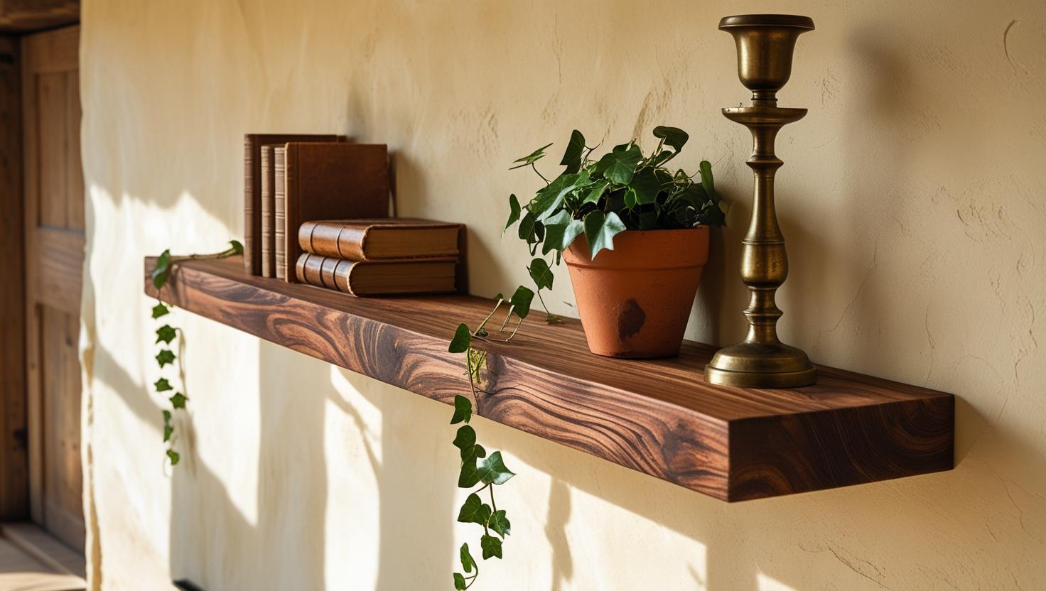 Rustic walnut floating shelf