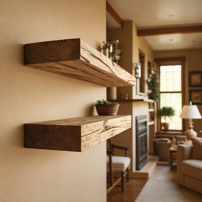 Rustic Ash Hardwood Floating Shelf with Hidden Bracket