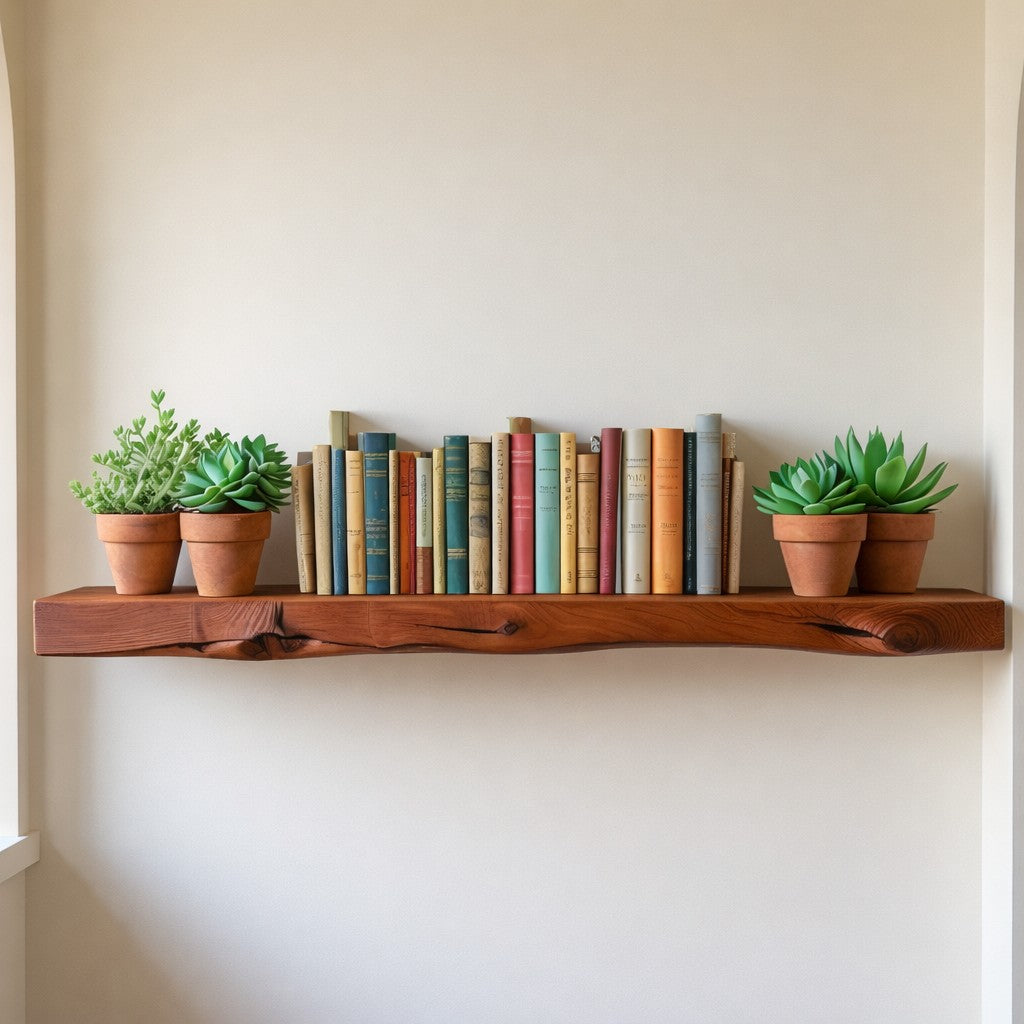 Rustic Cherry Hardwood Floating Shelf with Hidden Bracket