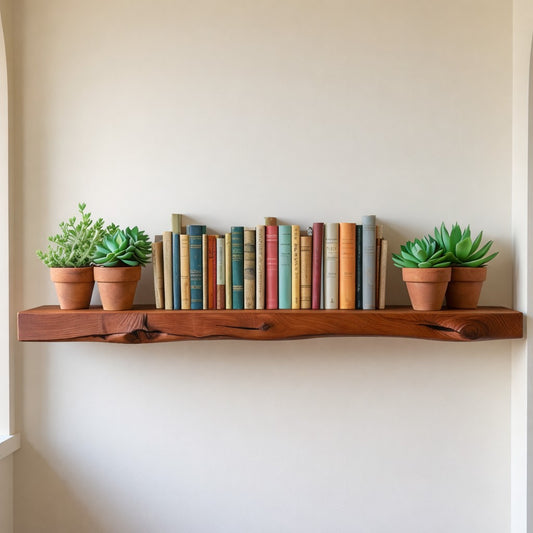 Rustic Cherry Hardwood Floating Shelf with Hidden Bracket
