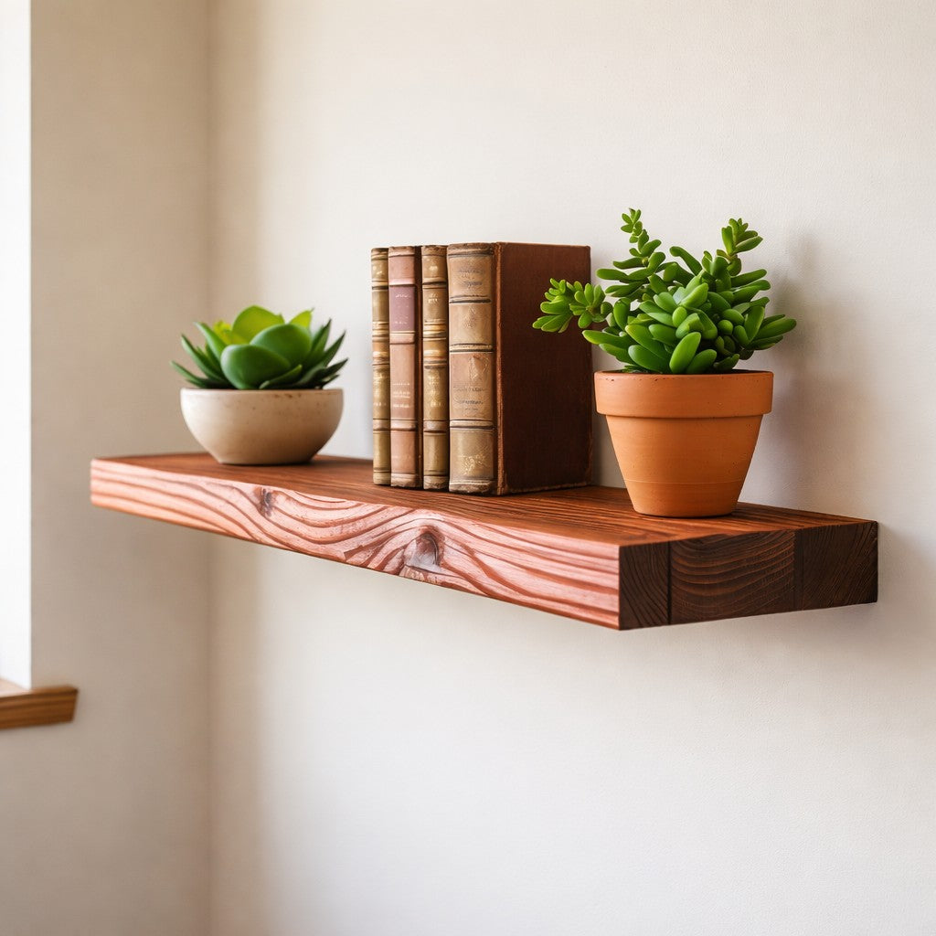 Rustic Cherry Hardwood Floating Shelf with Hidden Bracket