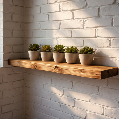 Rustic Oak Hardwood Floating Shelf with Hidden Bracket