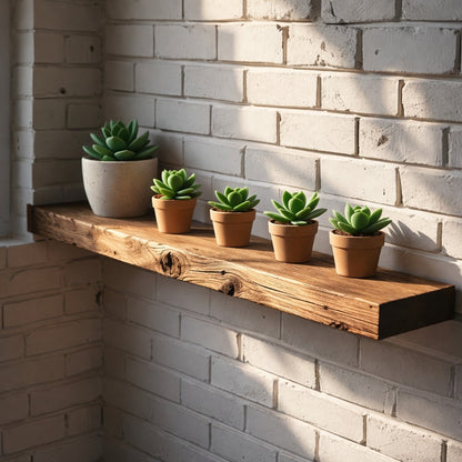 Rustic Oak Hardwood Floating Shelf with Hidden Bracket