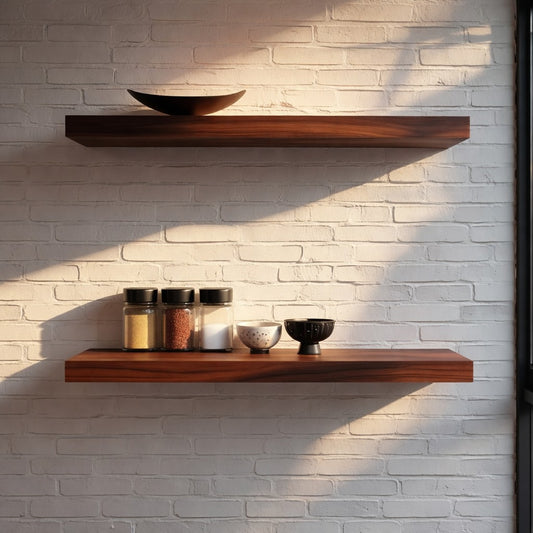 Modern Walnut Hardwood Floating Shelf with Hidden Bracket