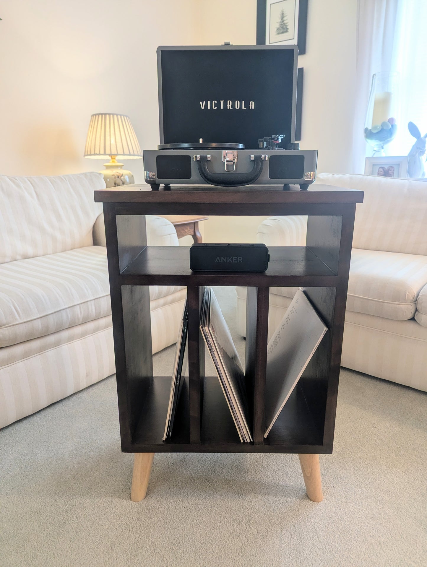 Modern Cherry Hardwood Vinyl Record Storage Table