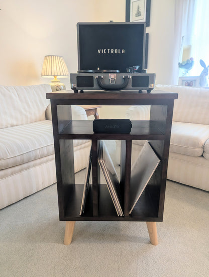 Modern Cherry Hardwood Vinyl Record Storage Table