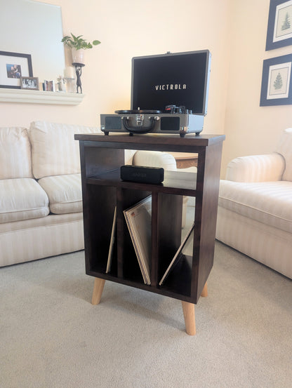 Modern Cherry Hardwood Vinyl Record Storage Table