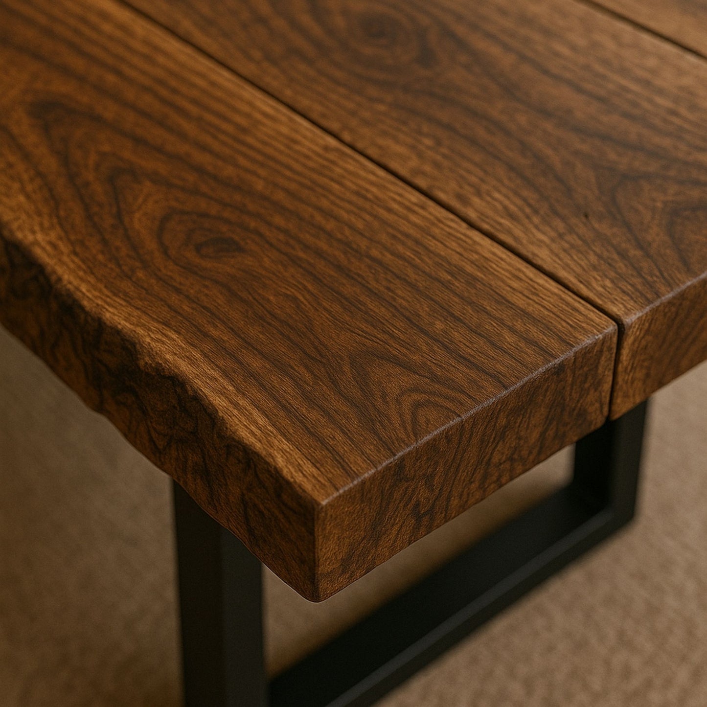 Rustic Live Edge Walnut Hardwood Coffee Table with Black Metal U-Shaped Legs
