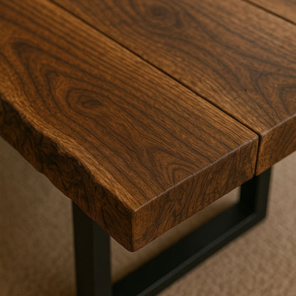 Rustic Live Edge Walnut Hardwood Coffee Table with Black Metal U-Shaped Legs