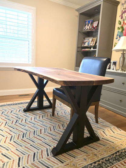 Live Edge Walnut Hardwood Desk with Farmhouse Legs
