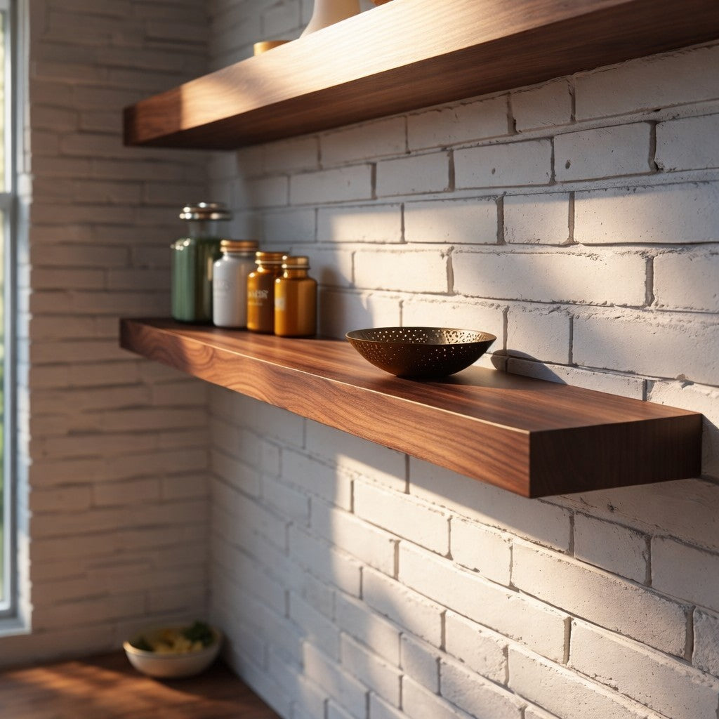 Modern Walnut Hardwood Floating Shelf with Hidden Bracket