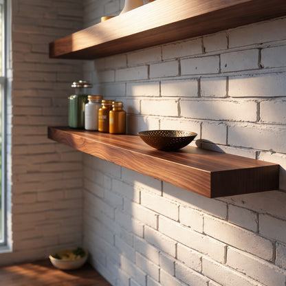Modern Walnut Hardwood Floating Shelf with Hidden Bracket