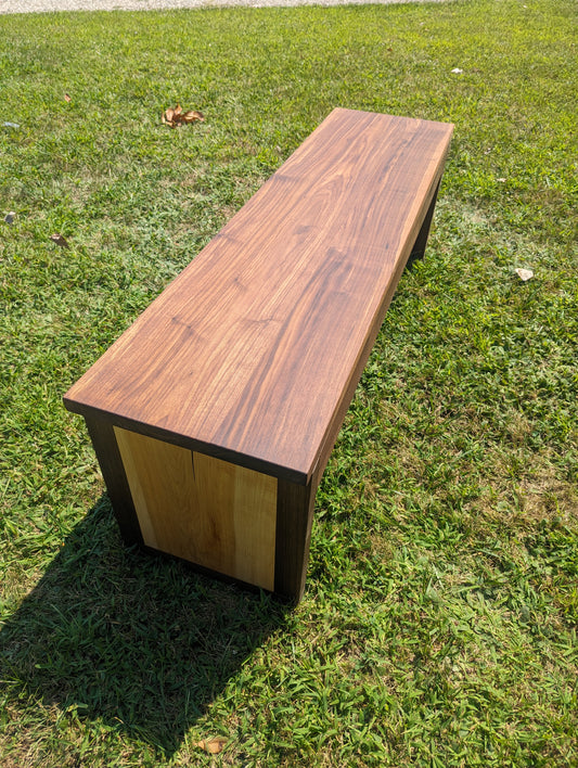 Walnut and Cherry Wood Seating Bench with Hidden Storage Compartment
