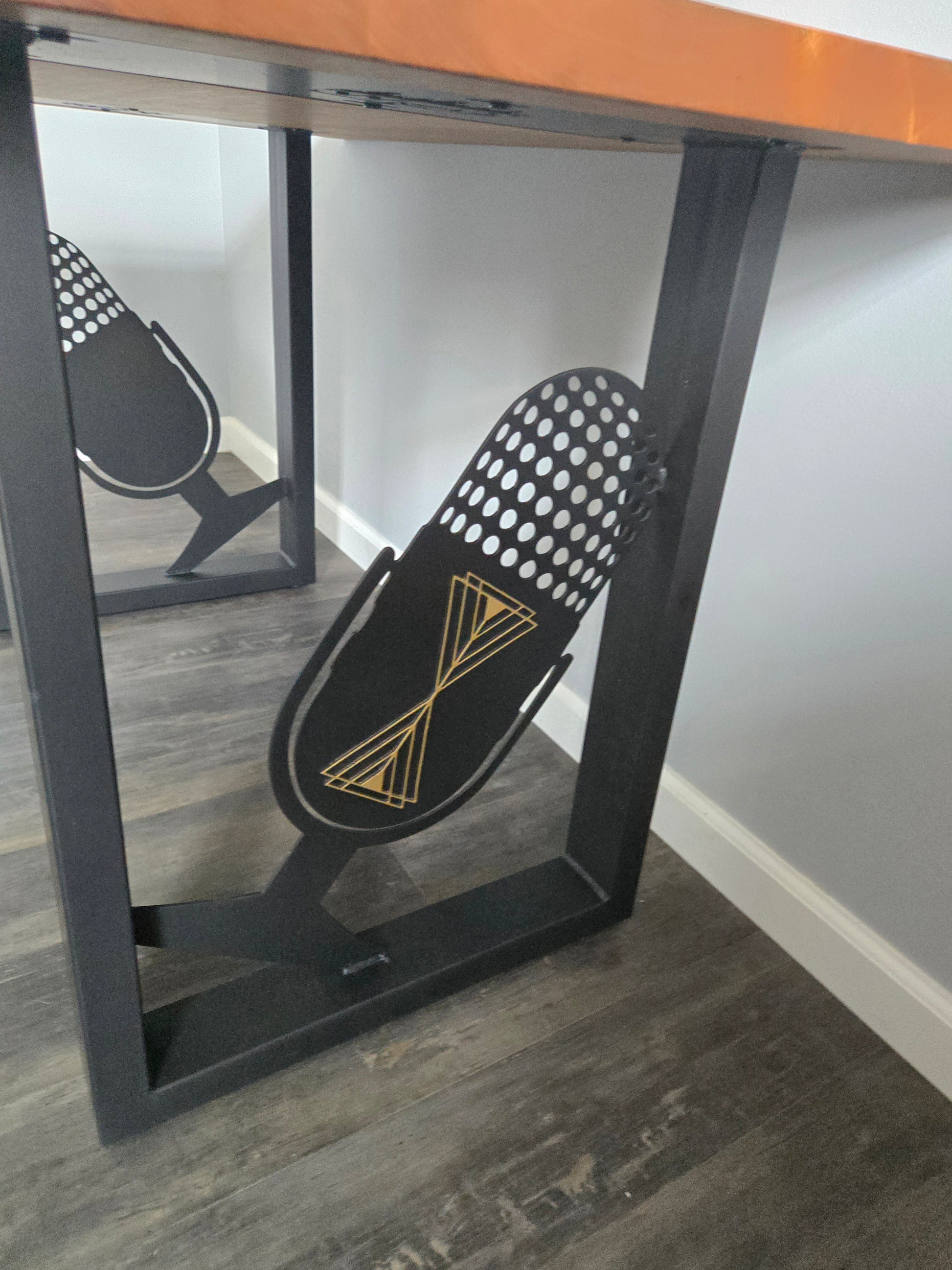 Custom desk with branded metal legs