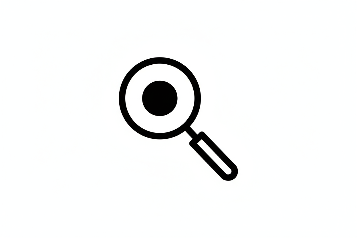 black and white magnifying glass graphic
